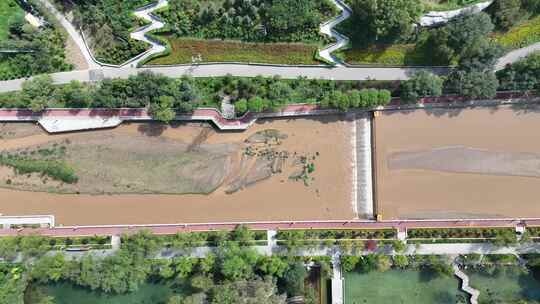 青海西宁南川河风光带中心广场航拍