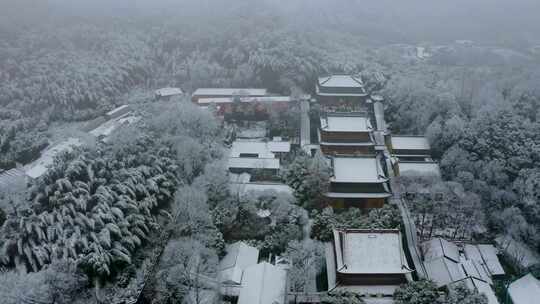 杭州雪景风光法喜寺下雪空镜