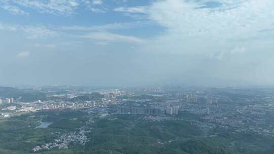 黄石市大景航拍城市远景山顶眺望远方城市