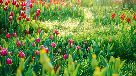 春天郁金香花园花卉花海自然景观