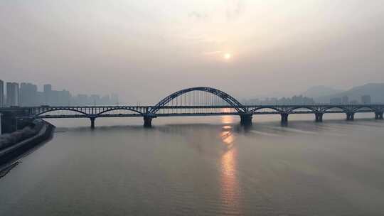 （合集）杭州复兴大桥钱江四桥日落航拍