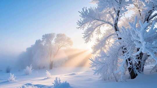 航拍唯美冰雪雾凇景观4K