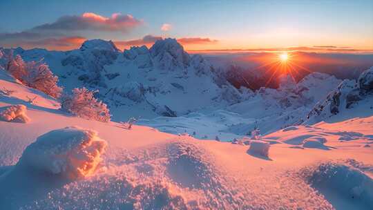 日照金山雪山雪景唯美风景风光美景ai素材