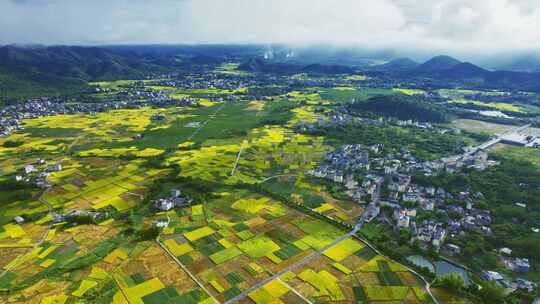 航拍日出乡村田园风光田野稻田