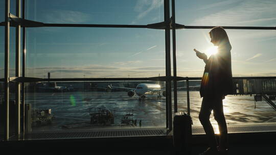 机场使用智能手机的乘客