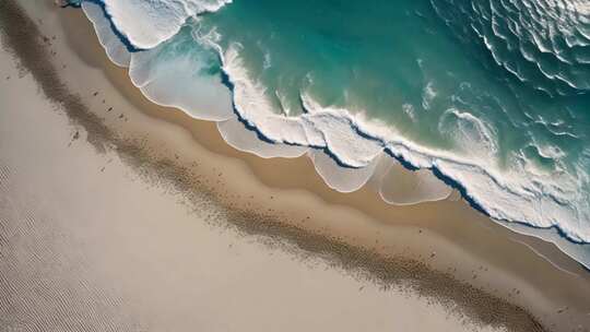 航拍海滩海浪与沙滩