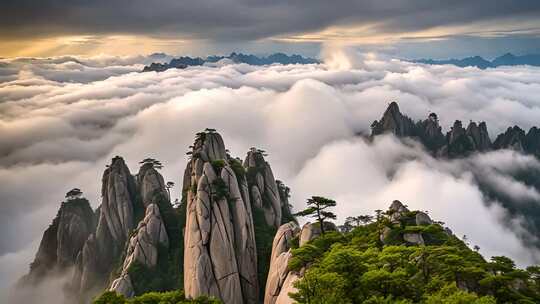 黄山云海壮丽山景