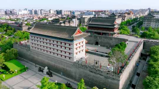 航拍西安永宁门城墙建筑