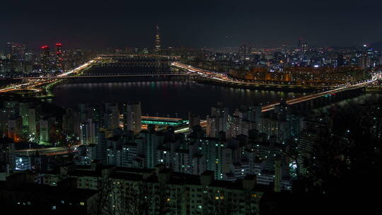 夜幕下的城市建筑延时景观