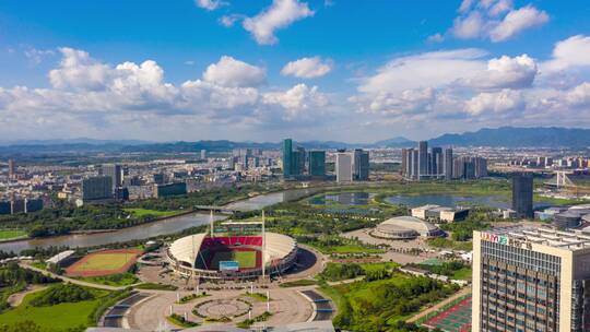 义乌城市地标风光航拍延时