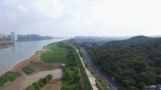 航拍长沙橘子洲头湘江两岸江景城市天际线