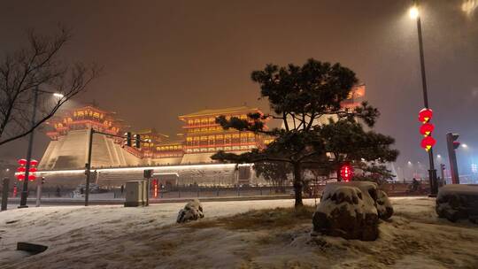 航拍洛阳应天门雪景视频素材模板下载