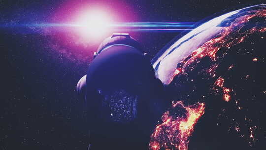 太空人对抗地球旋转轨道太阳耀斑