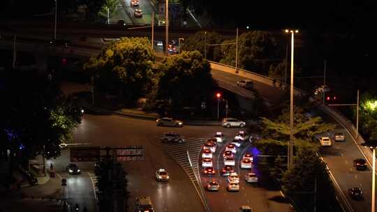 武汉汉阳鹦鹉大道琴台立交桥转盘夜晚车马路