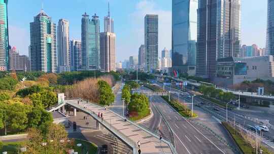 上海浦东新区航拍陆家嘴环岛世纪大道城市风
