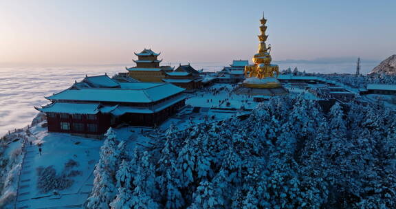 冬季峨眉山金顶云海雪景航拍