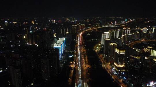 航拍郑州中州大道夜景交通