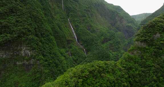 留尼汪岛，瀑布，森林，山脉