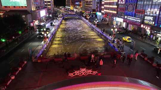 无人机航拍四川甘孜康定市城市夜景风光