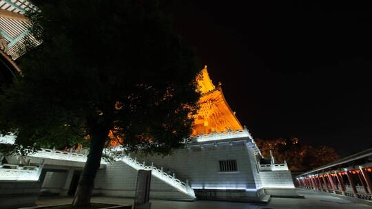 广西柳州文庙中式庭院宫殿大殿深宫后院夜景