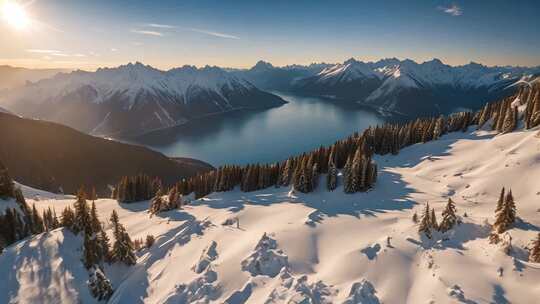 雪山湖泊自然风光全景