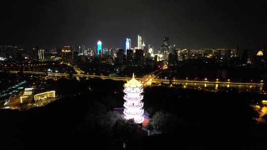 江苏无锡城市夜景惠山古镇航拍