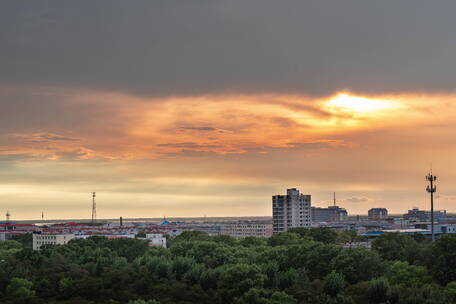 齐齐哈尔市龙沙公园夕阳延时