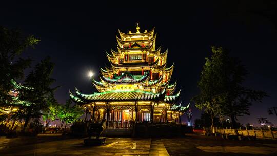 8K鸿恩阁夜景大范围移动延时