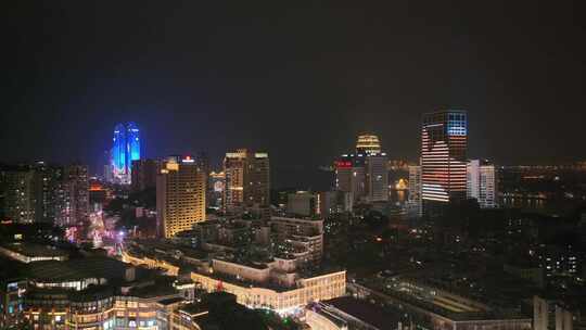 航拍福建厦门市中心城市天际线夜景风光