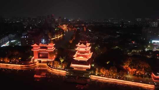 浙江湖州项王公园夜景航拍