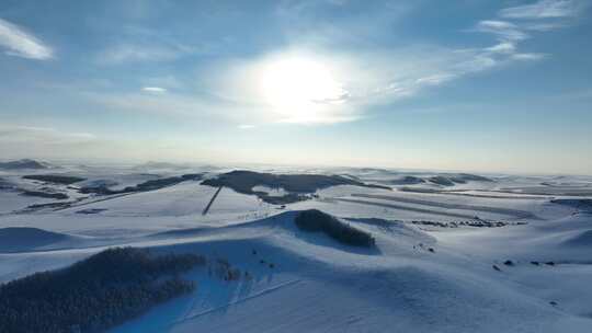 大兴安岭森林草原过渡带寒冬雪景自然风光