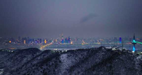 4k长沙岳麓山雪后夜景