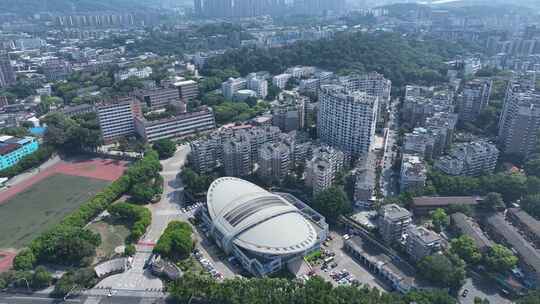 福建师范大学操场航拍长安山田径场体育场馆