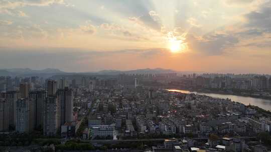 陕西安康日落安康夕阳晚霞航拍