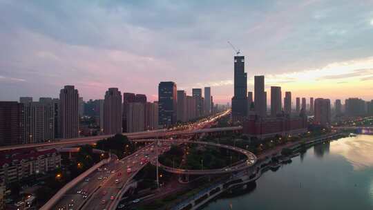 天津海河海津大桥复兴门地铁站城市交通风光