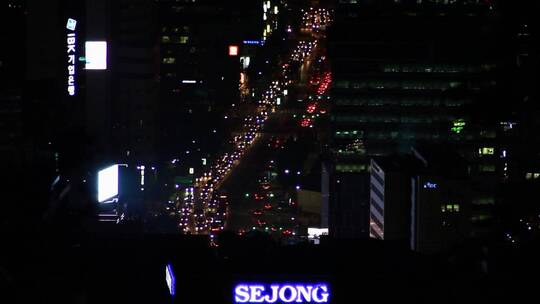 航拍首尔韩国夜间公路