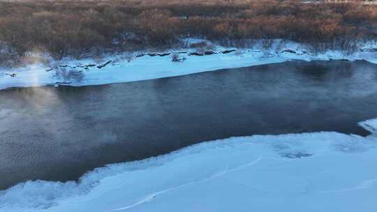 航拍呼伦贝尔冬季风光海拉尔河湿地雪景