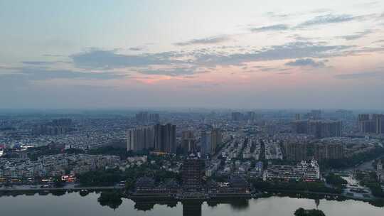 航拍四川眉山城市风光眉山夜幕晚霞