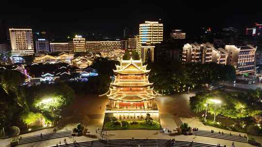 四川宜宾合江楼夜景灯光航拍