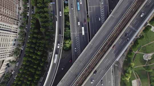 天津城市立交桥道路交通地铁轨道航拍