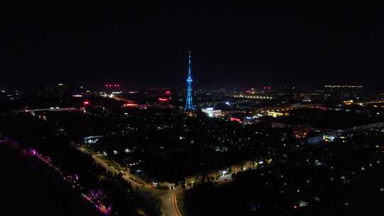 河南漯河城市大景夜景灯光航拍