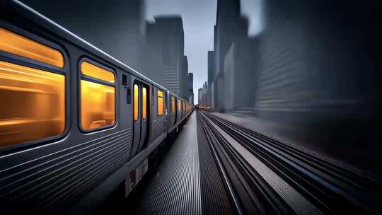 疾驰地铁穿梭都市楼宇之间