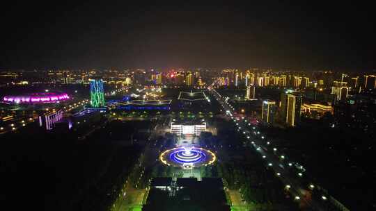 河北沧州城市夜景灯光航拍