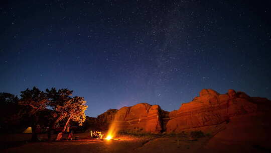 沙漠露营地夜间延时拍摄