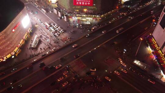 长沙夜景51广场航拍交通