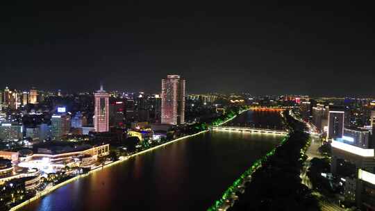 航拍浙江宁波城市夜景