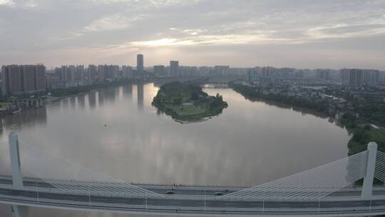 航拍衡阳东洲岛全景