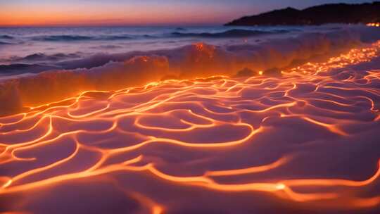 海边发光海浪夜景