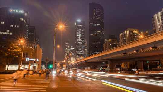 10K震撼北京国贸三期CBD夜景交通延时