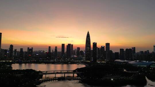 深圳春笋大厦夜景夕阳航拍